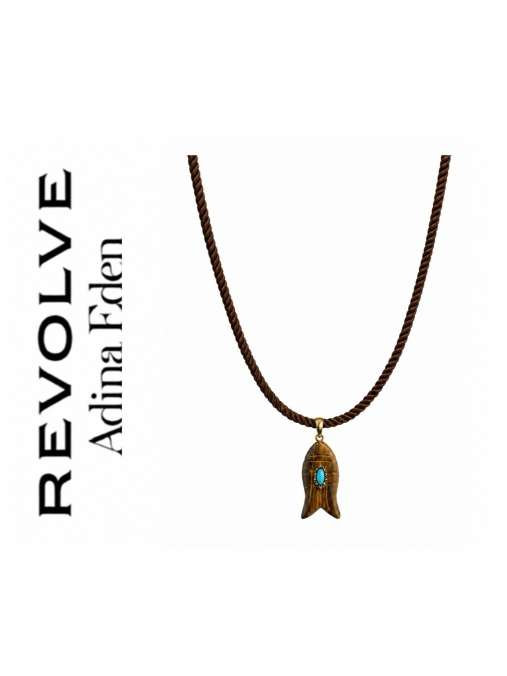 Revolve x Adina Eden Tiger’s Eye Fish Pendant Cotton Rope Necklace in Brown